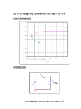 DC Motor Voltage and Current Characteristics at No load

Circuit simulation result

              5.0A


              4.0A


              3.0A


              2.0A


              1.0A


                 0A


             -1.0A


             -2.0A


             -3.0A
                -0.1s     0.1s      0.3s      0.5s              0.7s     0.9s
                    I(V2)   V1(X_U1.E_E_EMF)
                                            Time




Evaluation circuit


                                         V2


                                              0Vdc


                                                           U1
                                                       +   RE-260
                                V1                     -   IL = 0.200
                            3.0Vdc




                                     0




                All Rights Reserved Copyright (c) Bee Technologies Inc. 2005
 