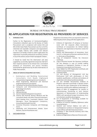 TENDERS: Re- Application For Registration As Providers Of Services