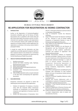 TENDERS: Re-Application For Registration As Works Contractor