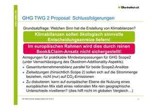 www.oeko.de

GHG TWG 2 Proposal: Schlussfolgerungen
Grundsatzfrage: Welchen Sinn hat die Erstellung von Klimabilanzen?

Kl...