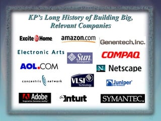 KP’s Long History of Building Big,
Relevant Companies

62

 