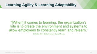 Learning Agility & Learning Adaptability
bizlibrary.com | YOUR ONLINE LEARNING PARTNER 35
“[When] it comes to learning, the organization’s
role is to create the environment and systems to
allow employees to constantly learn and relearn.”
– Deloitte, 2017 Global Human Capital Trends
 