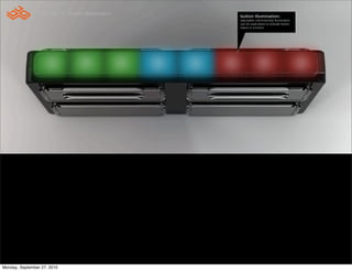 Concept 4 - Button illumination   button illumination:
                                                   adjustable color/intensity illumination
                                                   can be used alone to indicate button
                                                   status or function.




Monday, September 27, 2010
 