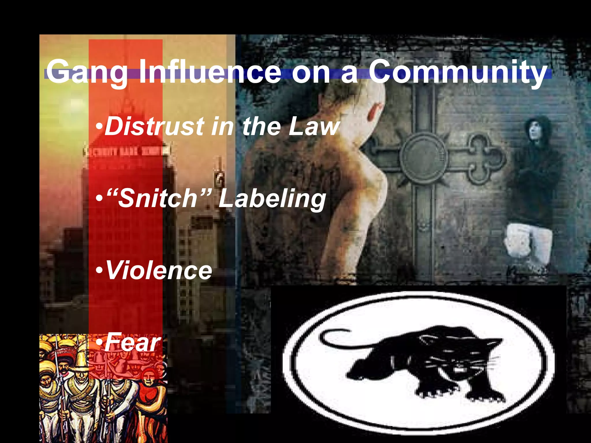 Gang Influence on a Community Distrust in the Law “ Snitch” Labeling Violence Fear 