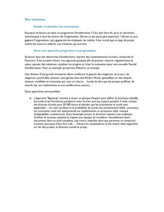 RE: Les risques lies a l'amelioration continue