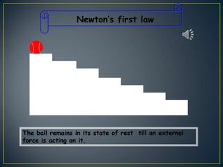 Newton’s first law

The ball remains in its state of rest till an external
force is acting on it.

 