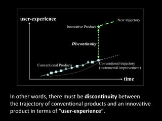 user-experience

New trajectory
Innovative Product

Discontinuity

Conventional Products

Conventional trajectory
(increme...