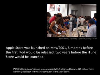 Apple Store, Photo by Camillo Miller, Flickr

Apple	
  Store	
  was	
  launched	
  on	
  May/2001,	
  5	
  months	
  befor...