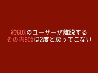 約60%のユーザーが離脱する
その内80%は2度と戻ってこない
 