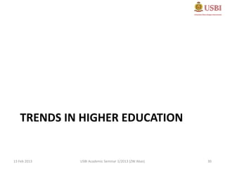 TRENDS IN HIGHER EDUCATION


13 Feb 2013   USBI Academic Seminar 1/2013 (ZW Abas)   30
 