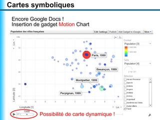 Cartes symboliques
 Encore Google Docs !
 Insertion de gadget Motion Chart




            Possibilité de carte dynamique !
 