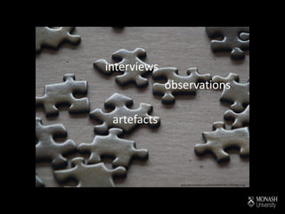 observations
artefacts
interviews
https://live.staticflickr.com/4584/26958833209_c27a912bbf_b.jpg
 