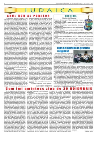 8                                                                                                                REALITATEA EVREIASCĂ - Nr. 396-397 (1196-1197) - 1 - 31 decembrie 2012




                                             I U D A I C A
      ANUL NOU AL POMILOR                                                                                                          DREIDL
     Ce reprezintă ”Anul nou al pomilor”? Care         ei mistico-cabalistic. A fost stabilit chiar şi                       Cântec de Hanuca
este sensul lui în tradiţia iudaică? Pentru a          un ritual special al serii şi nopţii din ajunul      Aveam un titirez, din apă şi ţărână, şi când să îl lansez,
răspunde la aceste întrebări, trebuie să ne            sărbătorii, asemănător cu ritualul mesei de            s-a fărâmat în mână.
referim la tratatul Roş Haşana (Capul Anului,          Seder din ajun de Pesah. Există patru faze           Învârte titirezul, din apă şi ţărână, că până să se mişte, se
sau Începtul Anului) din Talmudul Babilonian.          ale acestei mese din seara de ajun de TU               face praf în mână.
Acest tratat talmudic menţionează patru date           biŞevat, care includ băutul a patru cupe de          Aveam un titirez, din abur colorat, şi când să-l învârtesc,
la care începe anul nou şi patru feluri de an          vin, consumul fructelor care au un sâmbure la          s-a şi evaporat.
nou în calendarul ebraic: 1 Nisan (anul nou            mijloc, consumul fructelor cu mai mulţi sâm-         Învârte titirezul, din abur colorat, că până să pornească
religios), 1 Tişrei (anul nou civil, al regilor), 1    buri, a fructelor necojite, a fructelor cojite, a      s-a şi evaporat.
Elul (anul nou al animalelor), 15 Şevat (anul          legumelor. Binecuvântarea specială este cea          Aveam un titirez, de la gunoi salvat, dar când l-am învârtit,
nou al pomilor, considerat de unii învăţaţi din        a reînnoirii, Şehiyanu veqimanu vehigyanu              covorul mi-a pătat.
Talmud ca ﬁind la 1 Şevat). Faptul că este             lazman haze, mulţumire lui Dumnezeu că               Învârte titirezul, cel din gunoi salvat, în timp ce se-nvârteşte, covorul l-a pătat.
menţionat un an nou special al pomilor arată           ne-a ţinut în viaţă şi am ajuns la acest timp.       Aveam un titirez, din stânc-a fost cioplit, din mână mi-a căzut, piciorul mi-a
importanţa acestora în tradiţia evreiască şi în            În comunităţile aşkenaze, celebrarea               rănit.
viaţa poporului lui Israel în perioada Mişnei          sărbătorii de 15 Şevat a fost reluată sub            Învârte titirezul, din stâncă e cioplit, când ţi-a scăpat din mână, piciorul ţi-a
şi a Talmudului. Data de 15 Şevat a fost               inﬂuenţa hasidismului. Se aﬁrmă că însuşi              rănit.
adoptată ca an nou al pomilor deoarece era             Rabi Israel Baal Şem Tov i-a acordat o atenţie       Aveam un titirez, făcut din cositor, doream să se-nvârtească, dar nu era uşor.
ziua începutului plăţii zeciuielei (Maasar) pe         deosebită. Tradiţia care s-a înrădăcinat este        Învârte titirezul, făcut din cositor, transpiră şi munceşte, că nu-i deloc uşor.
fructele arborilor fructiferi în perioada primului     de a consuma 15 feluri de fructe la masa din         Îmi fac un titirez mai simplu, doar din lut, când s-a uscat e gata, se-nvârte
şi a celui de al doilea Templu de la Ierusalim.        seara de ajun de 15 Şevat. Accentul este               un minut.
Pe baza condiţiilor climaterice din Ereţ Israel,       pus pe fructe din Ereţ Israel. Deoarece în           Se-nvârte titirezul, când e făcut din lut, se-nvârte titrezul, se-nvârte un minut.
ea este în miezul iernii, atunci când majorita-        generaţiile trecute transportul şi conservarea                                                     Traducere de LUCHI TENENHAUS
tea ploilor anului au căzut deja, iar restul ploi-     fructelor erau diﬁcile, se consumau fructe

                                                                                                                  Curs de instruire în practica
lor sunt considerate ca alimentând pământul            uscate şi conservate cu ajutorul zahărului,
şi arborii pentru anul următor. De accea, este         de exemplu curmale, smochine, staﬁde. Po-
ziua începutului unui an nou al roadelor pe            vestiri asupra acestei celebrări în comunităţile
care le leagă pomii fructiferi. În felul ei propriu,
ziua de 15 Şevat este considerată de învăţaţii
                                                       evreieşti din România de altă dată găsim
                                                       în cartea rabinului hasid originar din Iaşi,               religioasă
Talmudului ca ﬁind prima zi a primăverii. Cu           decedat la Ierusalim, regretatul Menahem                 Cancelaria Rabinică a Federaţiei
alte cuvinte, iarna s-a sfârşit pentru pomi şi         Gutman. Personal, îmi amintesc bucuria pe            Comunităţilor Evreieşti din România
a început un nou an pentru ei, cu primăvara            care o aveam, copil ﬁind, atunci când bunica         a organizat un „Curs de instruire în
agricolă, a livezilor. Caracterul de sărbătoare        îmi aducea aceste fructe în seara de ajun şi în      practica religioasă”, destinat în mod
agricolă, legată de istoria Israelului antic, este     ziua de TU biŞevat, spunându-mi să mănânc            special persoanelor care sunt sau
evidentă în acest caz în mod profund. Totuşi,          ”Hamişusărul”. La aceste fructe uscate se            care doresc să devină baal teﬁla (oﬁ-
este o sărbătoare care nu este menţionată              adăugau portocale. Era perioada comunistă şi         ciant de cult).
în Tora Scrisă. De aceea celebrarea ei este            asemenea fructe reprezentau o bucurie. Dacă              Conceput pentru a veni în întâmpi-
diferită, unii cercetători ai studiilor iudaice        lipseau fructe din Ereţ Israel, erau aceleaşi        narea nevoilor actuale ale comunită-
considerând-o chiar o semi-sărbătoare sau              fructe produse în alte ţări subtropicale, dar ne     ţilor evreieşti din România, cursul s-a
o sărbătoare de importanţă mai mică. Dar               închipuiam că ar ﬁ din Ereţ Israel…                  desfăşurat pe parcursul a patru module, în cadrul cărora au fost abordate
unele comunităţi evreieşti i-au acordat o                  Mişcarea sionistă a reluat tradiţia sărbătorii   subiecte precum rolul şi funcţiile oﬁciantului de cult, rugăciunile uzuale, mo-
însemnătate mare.                                      de Anul nou al pomilor, cu plantarea de arbori       dalităţi de atragere a enoriaşilor către sinagogă, Sărbătorile de Primăvară
     Sărbătoarea de 15 Şevat (în limba ebraică:        în Ereţ Israel în această zi (cu excepţia ca-        (Pesah, Şavuot), Halel, Sederul de Pesah, Sărbătorile de Toamnă, Roş Hodeş,
TU biŞevat, pe baza datei ebraice) a fost              zurilor în care ziua de 15 Şevat cade într-o         Ceremoniile de Înhumare şi Comemorare, precum şi o sinteză recapitulativă.
celebrată în perioada primului şi a celui de           sâmbătă, de Şabat). Celebrarea plantării                 Candidaţii care au urmat cursul erau din oraşe precum Bucureşti, Braşov,
al doilea Templu de la Ierusalim, cât şi în            arborilor avea loc sub auspiciile instituţiei        Cluj, Iaşi, Botoşani, Brăila, Bacău, Arad, Timişoara, Deva, Zalău, Satu-Mare,
perioada Mişnei şi a Talmudului, atunci când           Keren Kayyemeth LeIsrael, respectiv Fondul           Sighetu Marmaţiei, Ploieşti şi Oradea, care au reuşit astfel să îşi consolideze,
ﬁii lui Israel se aﬂau pe pământul lor, în Ţara        Naţional Evreiesc. Ulterior, această tradiţie a      să îşi îmbunătăţească şi să îşi reîmprospăteze cunoştinţele şi să se obişnu-
lui Israel. Ulterior, în epoca galuthiană, ea şi-a     continuat şi continuă în statul Israel. Există       iască să folosească mai mult Sidurul Lemaan Ahai, editat de F.C.E.R.-C.M.
pierdut semniﬁcaţia şi aproape că a încetat            şi cântece legate de ziua de TU biŞevat.                 Cursurile au fost susţinute de Rabin Rafael Shaffer, Prim-Cantor Iosif Adler
de a ﬁ celebrată cu un ceremonial special,             Această sărbătoare şi-a reluat caracterul ei         şi directorul Cancelariei Rabinice, Eduard Kupferberg. La primul modul au
deşi era menţionată: era vorba despre o                agricol, de data aceasta pentru construirea          participat şi rabinii Avraham Ehrenfeld şi Şlomo Tobias.
sărbătoare legată în mod strict de Ereţ Israel.        Israelului.                                              În perspectivă, aﬁrmă Edi Kupferberg, ar putea ﬁ realizate câte trei mo-
Dar mai târziu, unii evrei au revenit la tradiţia          TU biŞevat cu bucurie, tuturor cititorilor!      dule anuale (primăvară, vară, toamnă), comunităţile ﬁind invitate să atragă
ei: este cazul comunităţilor sefarde din se-                                                                noi potenţiali oﬁcianţi. De asemenea, se studiază posibilitatea realizării a 1-2
colul al XVI-lea, care au subliniat caracterul                         LUCIAN-ZEEV HERŞCOVICI               module pentru enoriaşi (eventual regional).

    Cum îmi amintesc ziua de 29 NOIEMBRIE
    De 65 de ani, ziua de 29 Noiembrie a          Hatikva şi Tehezeina, imnurile redeştep-         la mândria de a ﬁ evrei. După ani de           producă pierderi însemnate) să afecteze
reprezentat pentru mine o zi importantă,          tării evreieşti.                                 teroare, de discriminare, de ameninţări,       în mod foarte serios viaţa a milioane de
aş putea spune chiar deﬁnitorie pentru                 Cine erau cei din piaţă? Din cei peste      de batjocură şi umilire, iată restabilită      cetăţeni israelieni.O pledoarie începută
întreaga mea viaţă. În această zi, după           18 000 de evrei care au fost deportaţi la        condiţia noastră umană. A fost o seară         cu o omisiune (mincinoasă) nu putea să
cum este astăzi bine ştiut poate chiar            Auschwitz s-au reîntors mai puţin de 2           parcă de legendă în care dintr-o dată s-a      continue decât cu o aﬁrmaţie contrazisă
de toată lumea, dacă toată lumea ar               000, dar Satu-Mare era una din zonele            petrecut minunea pe care o aşteptam,           în mod evident de conţinutul şi argumen-
ﬁ preocupată să ştie, într-o tensionată           importante, pe unde se trecea ilegal,            dar nu credeam că va veni.                     tele discursului, şi anume că Autorita-
şedinţă a Adunării Generale a relativ             dar sub privirea probabil îngăduitoare               Iată că, după 65 de ani, de fapt după      tea Palestiniană nu contestă existenţa
proaspăt întemeiatei Organizaţii a Naţiu-         a vameşilor şi grănicerilor, frontiera din-      o viaţă de om, într-o seară mohorâtă de        Israelului. De fapt, contestă legitimitatea
nilor Unite, s-a hotărât soarta evreilor din      spre vest. Petea, o comună de graniţă,           29 Noiembrie, mă reîntâlnesc – de data         existenţei Statului Evreu şi întreaga ei
lume! Această formulare poate suna uşor           ajunsese un punct de reper cunoscut              asta prin mijloace de comunicare care          istorie de dinainte şi de după 29 Noiem-
grobian, dar eu aşa am simţit-o atunci cu         evreilor din Basarabia şi Bucovina, care         au permis să ﬁu aproape martor ocular          brie 1947. Istoria nu este reversibilă. Nu
capul meu de copil evreu de aproape 13            se refugiau din faţa reocupanţilor sovie-        al momentului - cu aceeaşi Adunare             se poate să zică “pardon” şi după 65 de
ani şi mărturisesc că aşa simt şi astăzi. În      tici ai acestor ţinuturi, dar şi evreilor din    Generală a Organizaţiei Naţiunilor Unite       ani să propună reluarea desfăşurării ei
acea zi, aşa am crezut noi, cu convingere         “Vechiul Regat”, panicaţi de foametea            - mult mai “matură” şi având de patru ori      de acolo de unde, din motive similare
şi cu entuziasmul nostru de tineri sionişti,      determinată de secetă şi mânaţi de               mai mulţi membri, care dezbate (evident,       celor invocate azi, a ratat şansa de a
că s-a împlinit deodată visul pe care noi         dorinţa de a pleca spre Ereţ Israel, sau,        cu conotaţii dorite a ﬁ simbolice) acelaşi     crea arabilor din Palestina ceea ce n-au
l-am visat atât de intens, s-a născut Statul      cum era şi mama mea, originară dintr-o           subiect – dreptul evreilor la un stat inde-    avut niciodată: un stat suveran, care în
Evreu! Nu-mi mai aduc aminte exact cine           comună de lângă Satu-Mare, măritată în           pendent propriu - care a fost tranşat de       spiritul Hotărârii 181/ 29.11.1947 urma
ne-a “mobilizat”, cum ne-am “organizat“           România, reîntoarsă în speranţa că totuşi        fapt, în mod ireversibil, atunci.              să trăiască în pace alături de statul evre-
(de organizări şi organizaţii nu duceam           cineva din marea ei familie deportată se             Am urmărit cu mare atenţie cuvân-          iesc, eventual într-o uniune economică
lipsă, de la Haşomer Hatzair şi până la           va mai întoarce. Aşa că aveau de unde            tarea preşedintelui Abbas, mult prea           şi monetară care să creeze bunăstare şi
Betar, adică de la extrema stângă până            să ﬁe sutele de purtători de făclii care         aplaudat de o Adunare prea partizană           progres economic celor două popoare.
la extrema dreaptă, toate organizaţiile           umpleau de exuberantă veselie centrul            pentru a putea lua hotărâri întemeiate             Prin insistenţa insidioasă de a obţine
sioniste de tineret funcţionau în Satu-           sătmărean. Nu ştiam exact ce conţinea            şi drepte, ca să nu mai vorbim de etică        o recunoaştere a statalităţii palestiniene,
Mare!) dar în seara acelei zile mohorâte          Hotărârea, devenită celebră, a ONU dar           şi moralitate. Cuvântarea preşedintelui        evitând calea normală a negocierilor,
de 29 noiembrie 1947, piaţa centrală a            eram convinşi de gravitatea şi importanţa        Abbas a început cu o diversiune, invo-         impusă prin aranjamente internaţionale
oraşului, ﬂancată de hotelul Dacia (pe            momentului, ştiam câţi şi cine au votat ”cu      când cele 160 de victime ale recentului        anterioare şi pertinente, Abbas nu poate
atunci cred că se mai chema Panonia),             noi” şi cine “împotriva noastră”. Şi mai era     conﬂict din Gaza, uitând să precizeze că       obţine progrese reale în procesul de pace.
de majestuoasa Catedrală Catolică şi              ceva foarte important, de care devenisem         declanşatorul conﬂictului a fost Hamas         Pacea se obţine prin tratative. Şi decât
de magazinul de textile al lui Spitz Bela,        conştient în acea seară, în acel loc: că         care, de luni de zile, a supus Israelul unui   ani de război, mai bine ani de tratative
era plină de copii, tineri şi adulţi purtând      nu trebuia să ne mai ﬁe teamă, că nu             atac cu rachete, unele chiar primejdios de     (de pace)!
torţe şi cântând, care cum se pricepea,           mai trebuie să ne ferim, că avem dreptul         performante, reuşind (chiar dacă nu să                                    TIBERIU ROTH
 