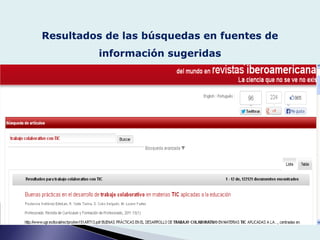 Resultados de las búsquedas en fuentes de
información sugeridas
 