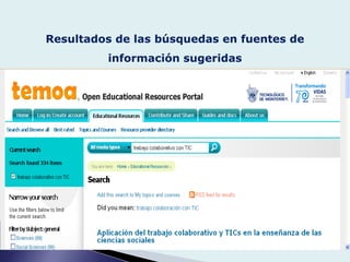 Resultados de las búsquedas en fuentes de
información sugeridas
 