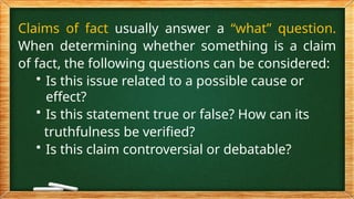 READING AND WRITING SKILLS TYPES OF CLAIMS | PPTX