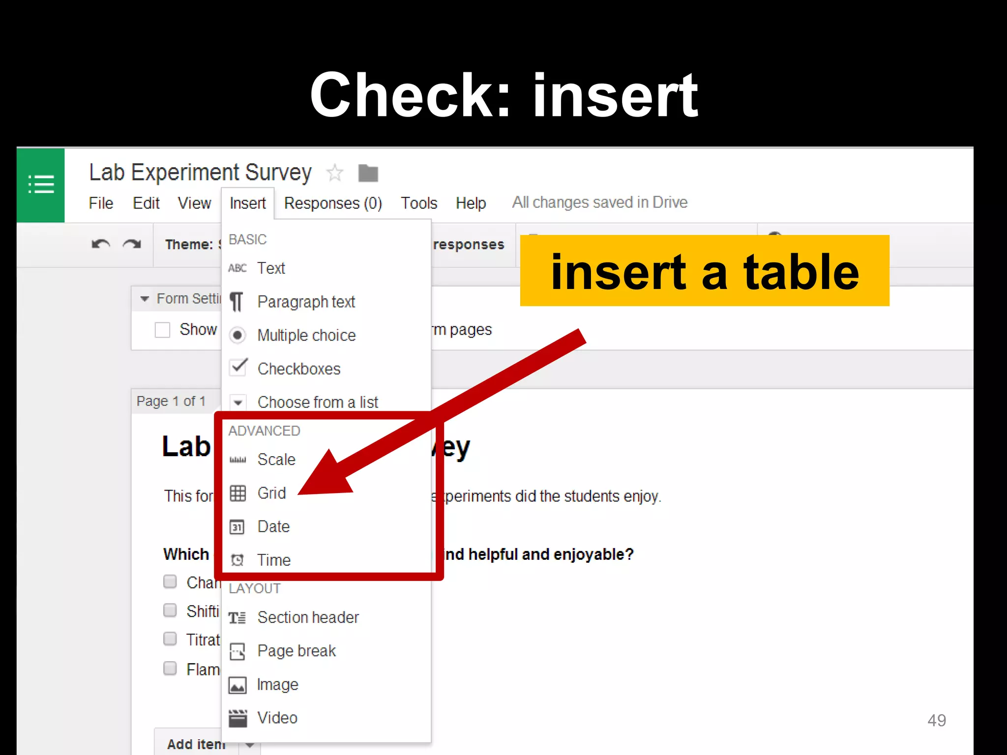 Check: insert 
insert a table 
49  