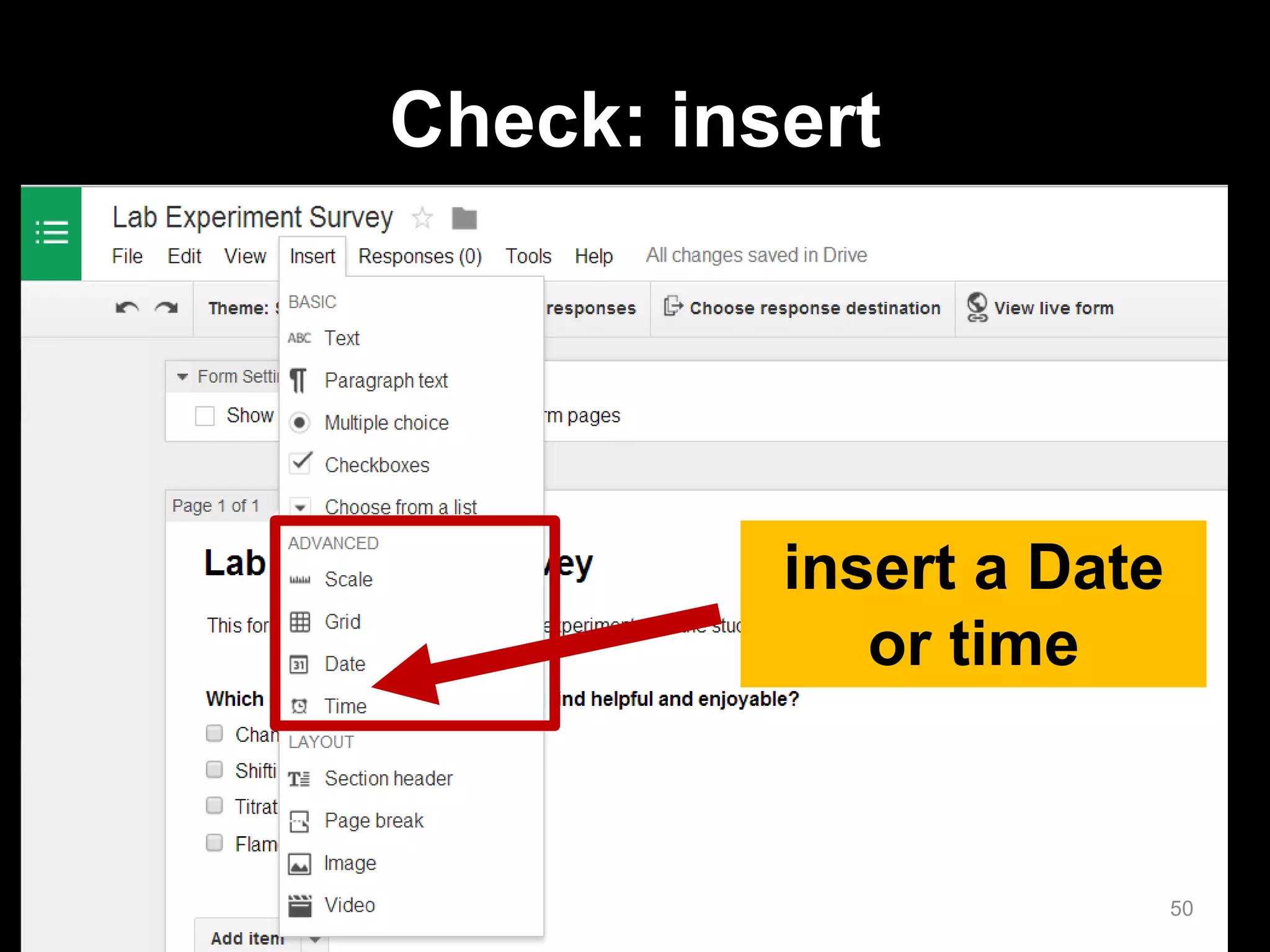 insert a Date or time 
Check: insert 
50  