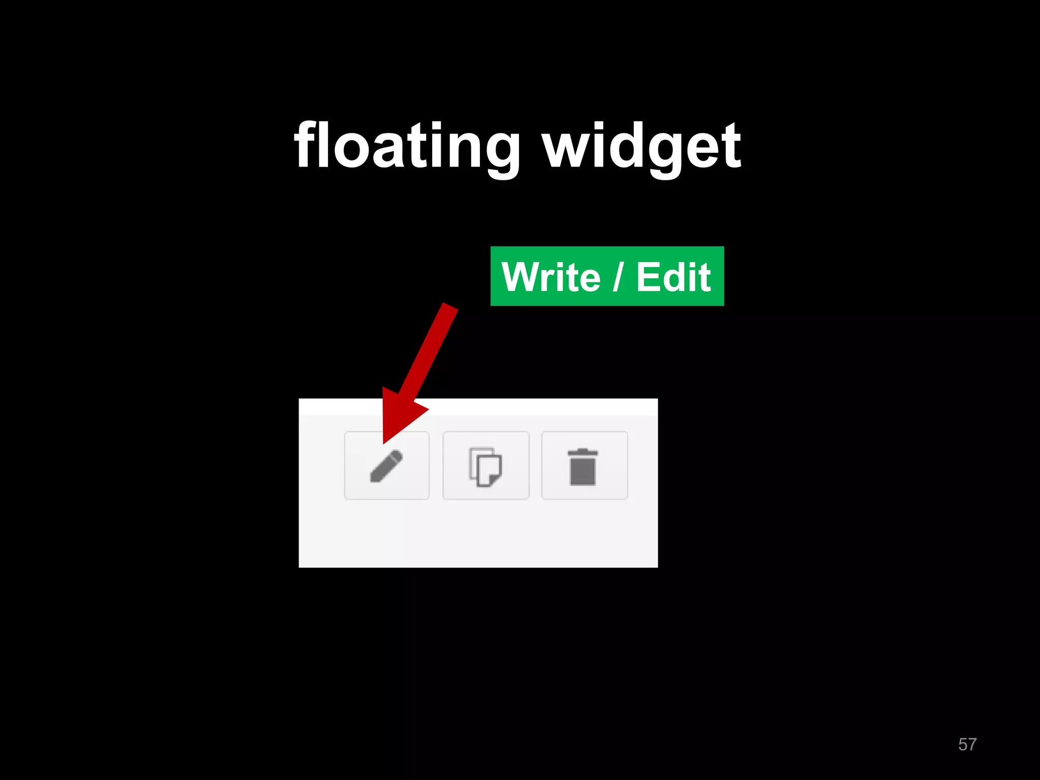 floating widget 
Write / Edit 
57  