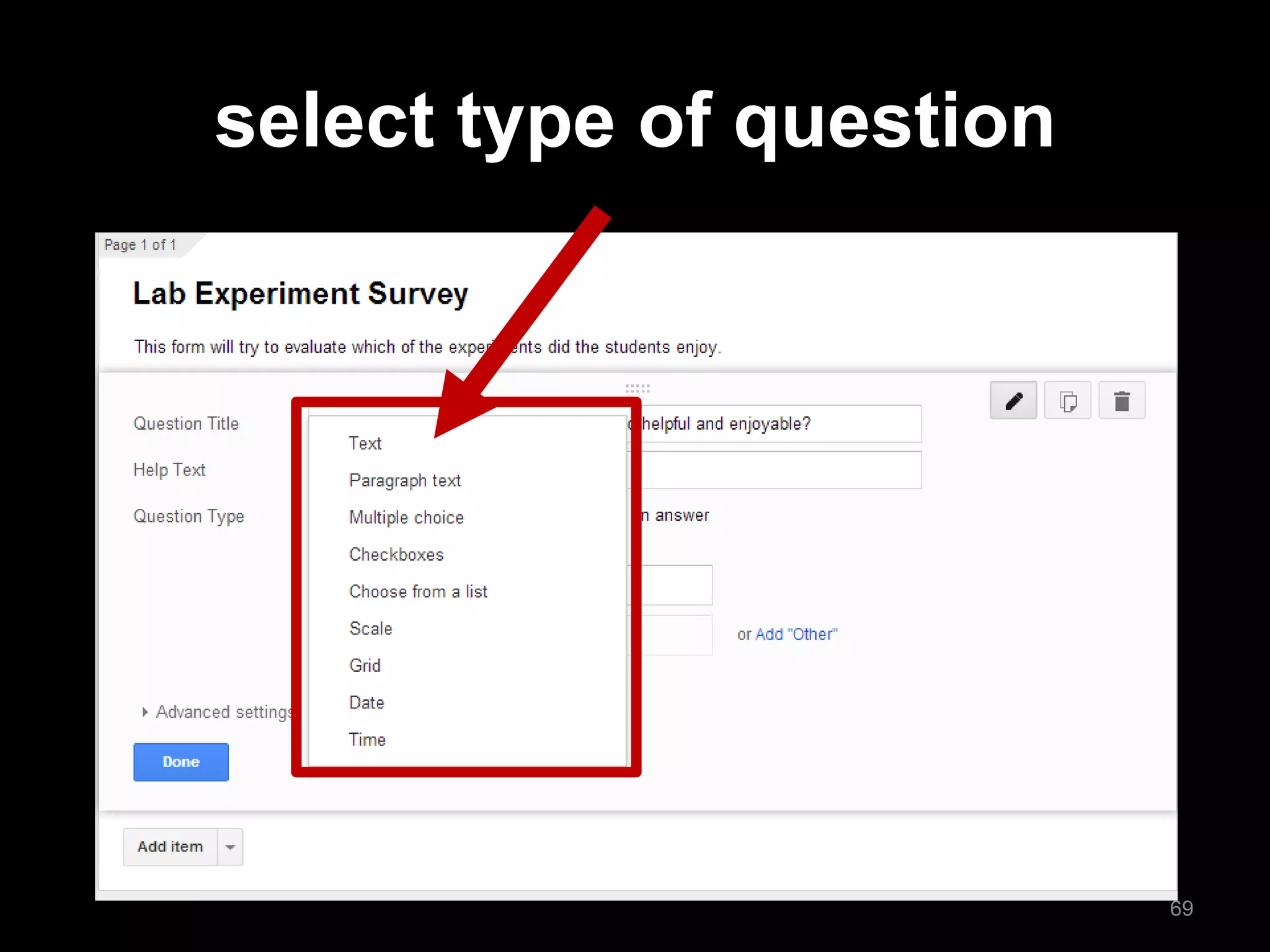 select type of question 
69  