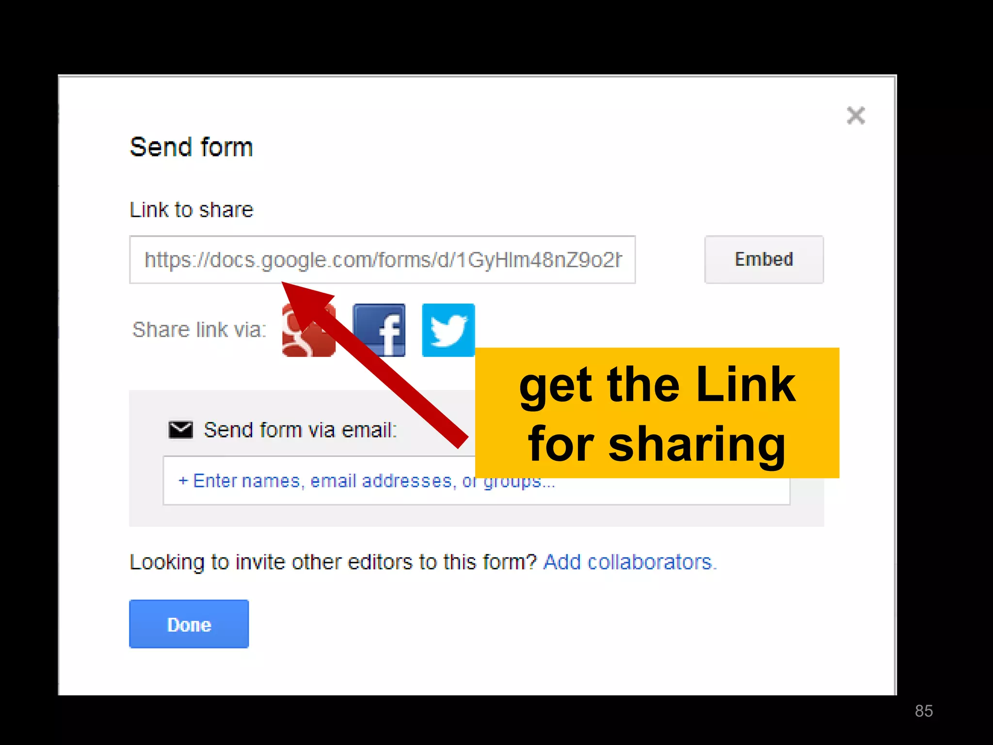 get the Link for sharing 
85  