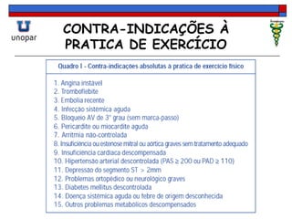 CONTRA-INDICAÇÕES À
PRATICA DE EXERCÍCIO
 