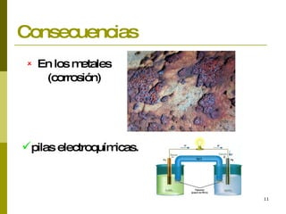 Consecuencias En los metales (corrosión) pilas electroquímicas.   