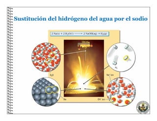 36
Sustitución del hidrógeno del agua por el sodio
 