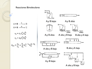 Reacciones Bimoleculares
A,y B bajas A,y B altas
A,y B altas A alta y B baja B alta y A baja
A alta y B baja B alta y A baja
A,y B bajas
A alta y B baja
 