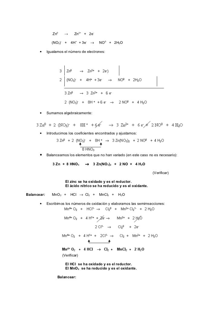 Kclo3 Hcl Kcl Cl2 H2o Redox Reacciones QuíMicas Y Balance QuíMico