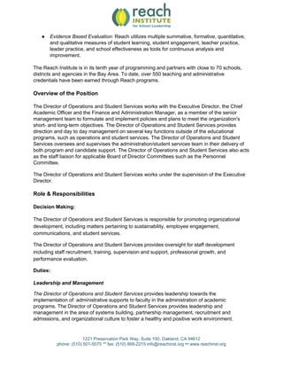 Reach Institute Seeks Director of Operations & Student Services | PDF