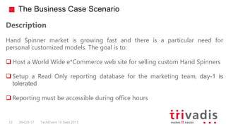 The Business Case Scenario
TechEvent 15 Sept 201712 26-Oct-17
Description
Hand Spinner market is growing fast and there is...