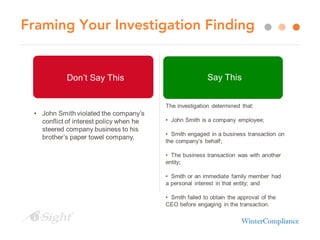 Framing Your Investigation Finding
 