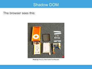 Shadow DOM
The browser sees this:

Photo by Photo by: Mark Kaelin/TechRepublic

 