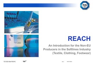  Slide 1 REACH An Introduction for the Non-EU Producers in the Softlines Industry (Textile, Clothing, Footwear)  REACH Webinar 