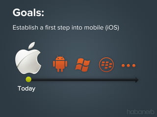 Goals:
Establish a first step into mobile (iOS)

Today

 