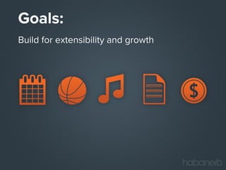 Goals:
Build for extensibility and growth

 