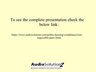 Reac Inspection Sheets REAC Impossible I: Inspection Fundamentals (2015 edition) | PPT