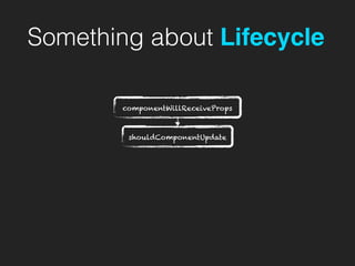 Something about Lifecycle
componentWillReceiveProps
shouldComponentUpdate
 
