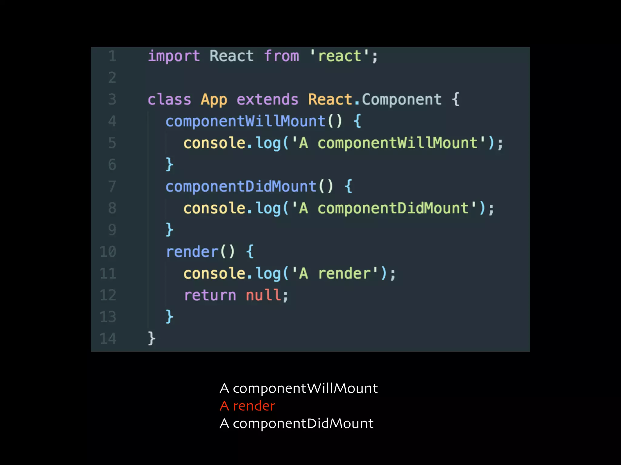A componentWillMount
A render
A componentDidMount
 