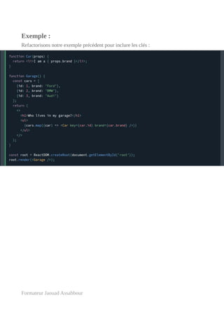 Exemple :
Refactorisons notre exemple précédent pour inclure les clés :
Formateur Jaouad Assabbour
 