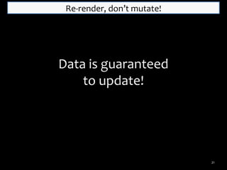 Re-render, don’t mutate!

Data is guaranteed
to update!

21

 