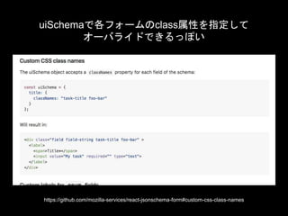 uiSchemaで各フォームのclass属性を指定して
オーバライドできるっぽい
https://github.com/mozilla-services/react-jsonschema-form#custom-css-class-names
 