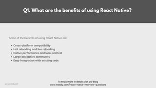 React Native Example Code Questions And Answers Top React Native Interview Questions and Answers in 2023 | PDF