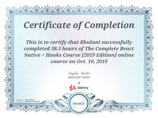 React native certificate - Udemy