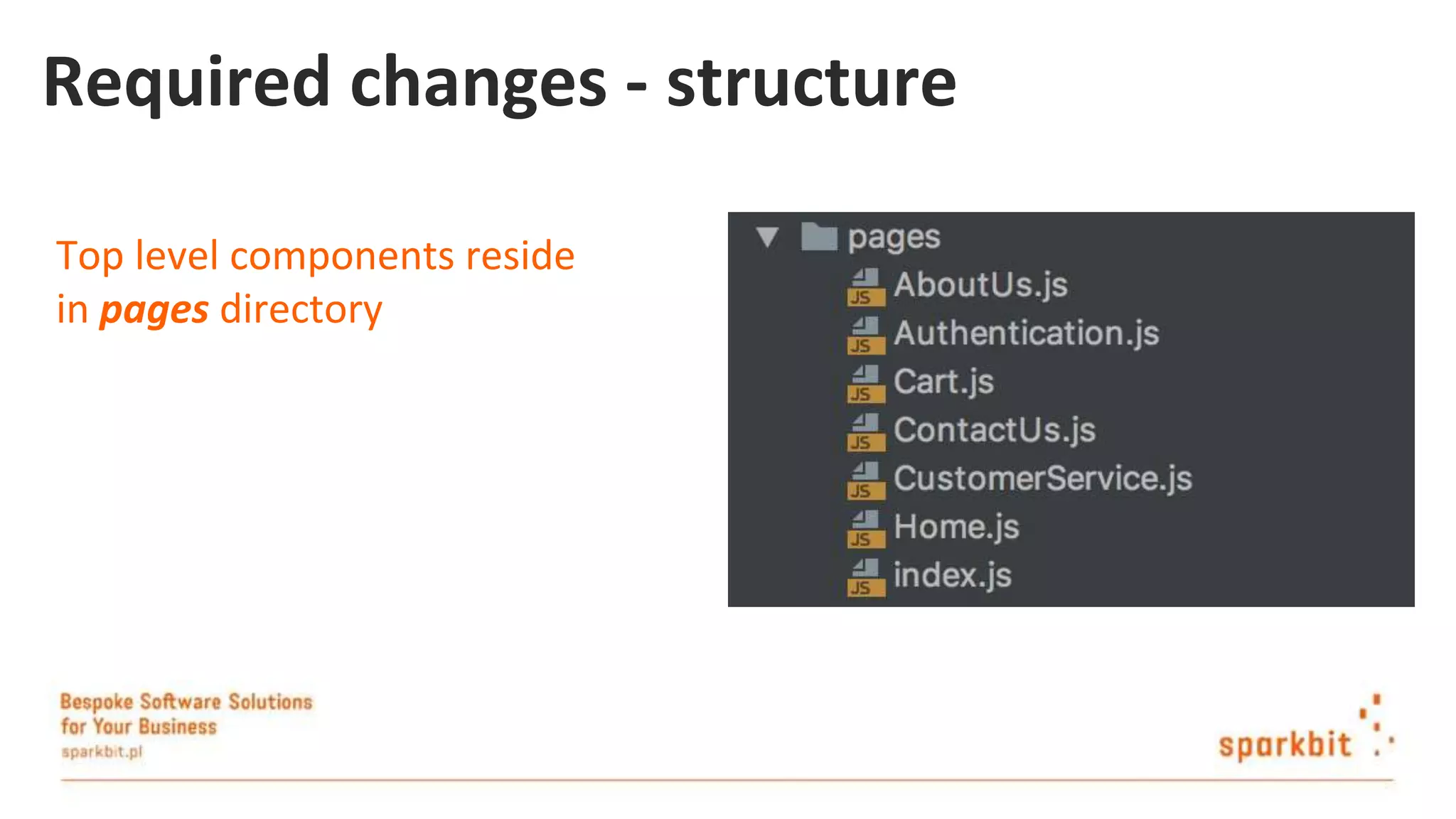 Required changes - structure Top level components reside in pages directory 