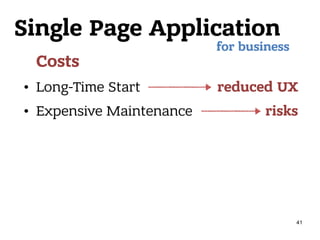 Single Page Application
Costs
• Long-Time Start
• Expensive Maintenance
for business
reduced UX
risks
41
 