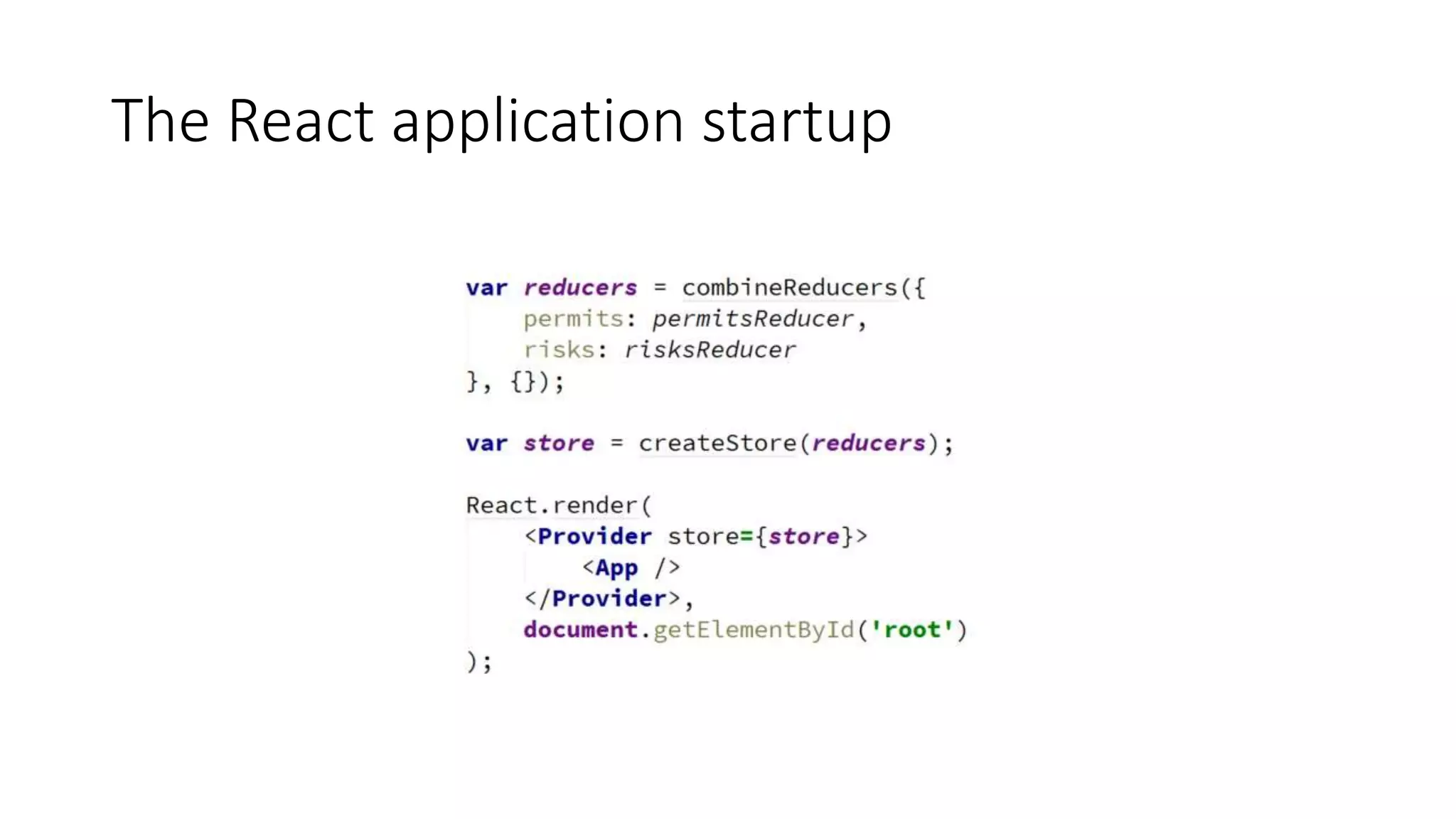 The React application startup
 