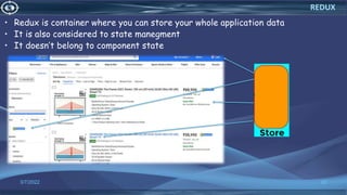 • Redux is container where you can store your whole application data
• It is also considered to state manegment
• It doesn’t belong to component state
3/7/2022 82
REDUX
 