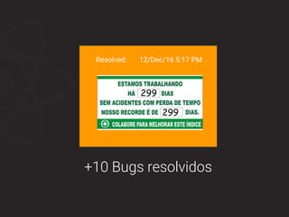 Resolved: 12/Dec/16 5:17 PM
299
299
+10 Bugs resolvidos
 